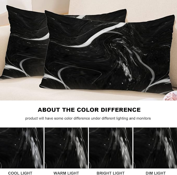 Shrahala Marble Black Decorative Throw Pillow Cover, Skin Black Marble Lumbar Pillowcase Blended Double-Sided No Inserts for Bedroom Living Room Set of 2 (12 X 20 in)