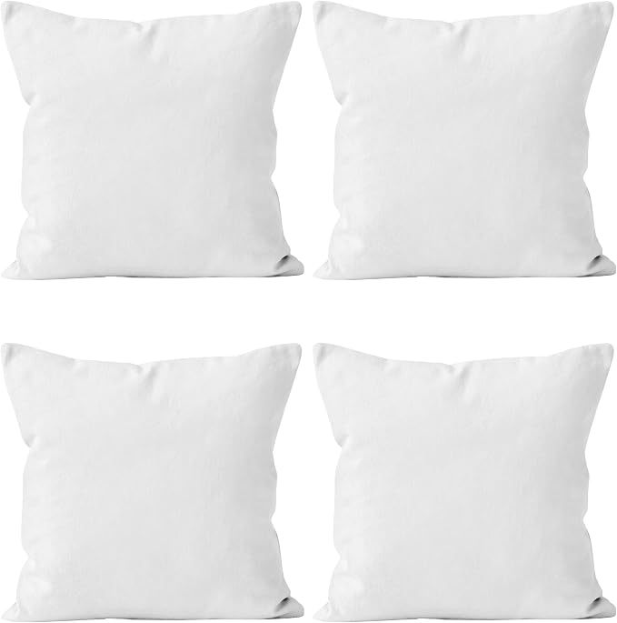 Encasa XO Throw Pillow Covers 18x18 in Set of 4 White | No Inserts | Cotton Pillow Covers for Living Room, Bed, Sofa, Couch | Decorative Cushion Covers with Improved Zipper