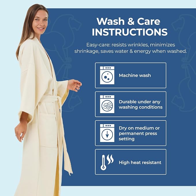 MONARCH Unisex Diamond Waffle Spa Kimono Robe – Soft Lightweight Fabric, Generously Sized Hotel & Spa Robe with Pockets