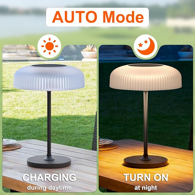 Solar Cordless Table Lamp, Portable Outdoor Mushroom Desk Lamp, 2 Mode Lighting Waterproof Gesture and Touch Lamp with USB Rechargeable for Bedroom, Shower, Yard, Hiking (1 Pces)