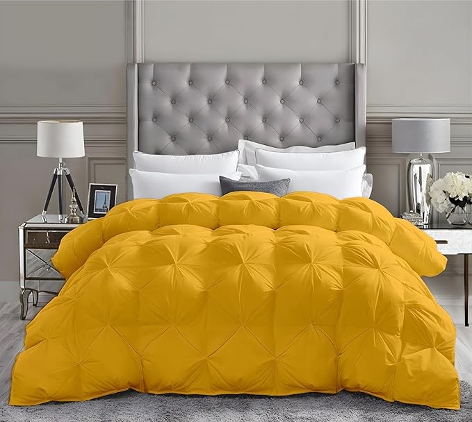 Oversized California King Down Alternative Comforter 108x98 Inch Gold – 500 GSM Ultra Soft Breathable, Luxury Pintuck Pinch Pleat, All Season Duvet Insert with Corner Tabs, Machine Washable