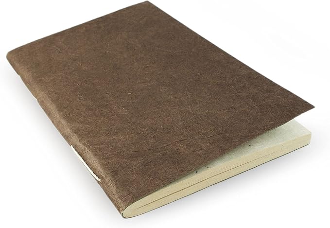 Nepali Companion Notebook with Handmade Paper and Vegetable-Dyed Cover, Vintage 5.5x8.5 inch Composition Notebook for Office, School, and Home, Handcrafted in Nepal (Medium, Dark Walnut)