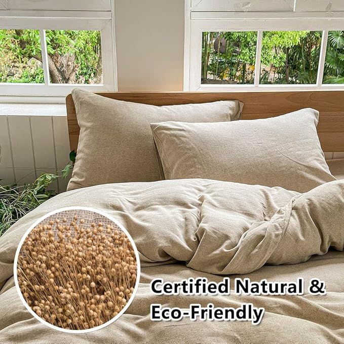 100% French Flax Linen Duvet Cover Set Full, 3-Piece Soft Breathable Cooling Bedding for Hot Sleepers, Natural Washed Linen with Zipper Closure & 8 Corner Ties (Full, Natural Linen)