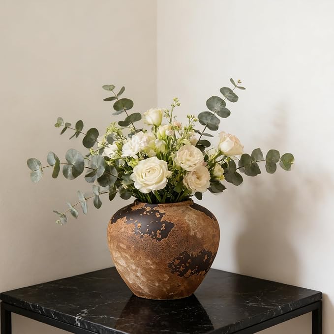 Rustic Ceramic Vase, 6.9 Inch Wabi Sabi Decorative Pottery Flower Vase, Vintage Neutral Vase for Centerpieces, Living Room, Shelf, Entryway, Wedding, Table Decoration