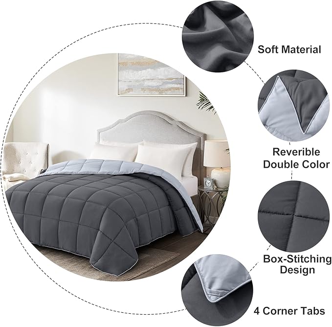 Homelike Moment California King Comforter - Grey Duvet Insert Down Alternative Bed Comforter, Lightweight Bedding Comforters Cal King Size Quilted Soft All Season Reversible Dark Gray/Light Grey