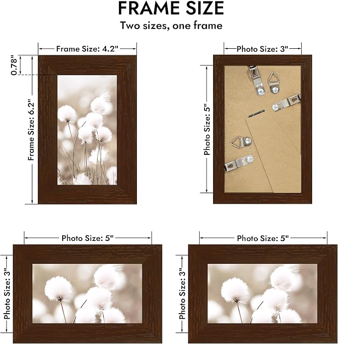 Hongkee 3x5 Oak Wood Picture Frame (1 Pack, Walnut) with Real Glass Cover | Solid Wood 3 x 5 Small Frame for Wall or Tabletop Display - Includes Easel Back, Vertical Hang - Ideal for Home, Office