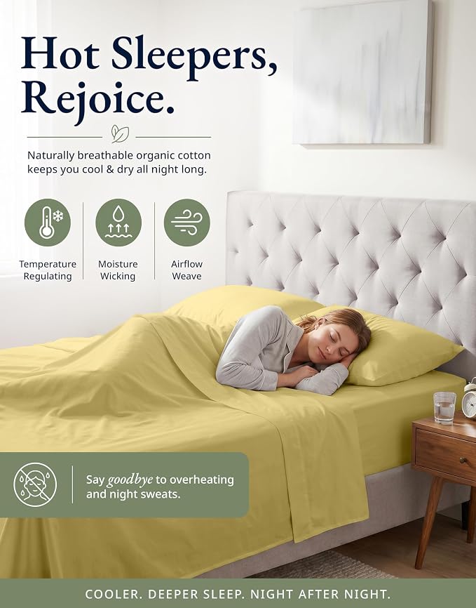 LANE LINEN Twin XL Fitted Sheet, 100% Organic Cotton 2-Piece Set (1 Fitted Sheet, 1 Pillowcase), Percale Weave, Bottom Sheet, Soft, Breathable, Fits Mattress Upto 15" Deep - Cocoon (No Flat Sheet)