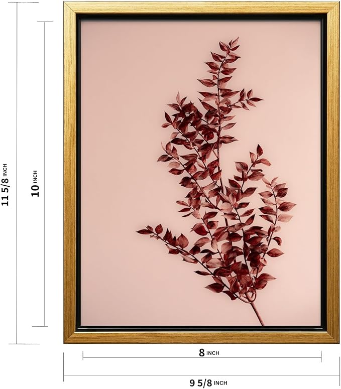 Monem Art Dried Red Botanical Branch Print - Minimalist Boho Nature Poster - Wall Decor for Living Room, Bedroom or Office - 8x10 Gold Framed CANVAS Wall Art by Mareike Bohmer