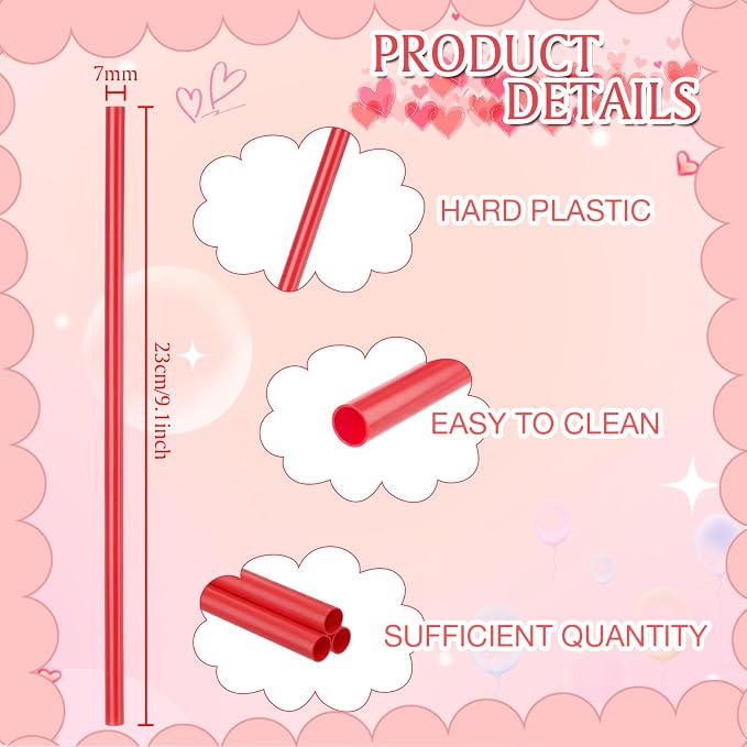 Honeydak 60 Pcs Reusable Hard Plastic Straws 9 Inch, Red PP Drinking Straws Bulk for Iced Coffee Smoothies Cocktails Lemonade, Summer Patio BBQ Pool Party Supplies
