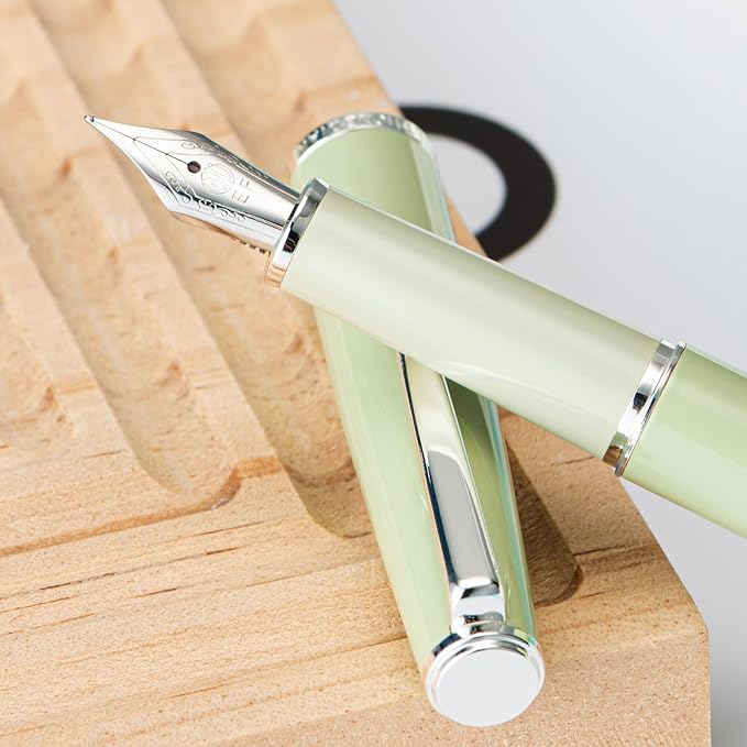 Hongdian 920S Fountain Pen Grass Green Meta Pen, Steel Fine Point Classic Pen with Ink Converter