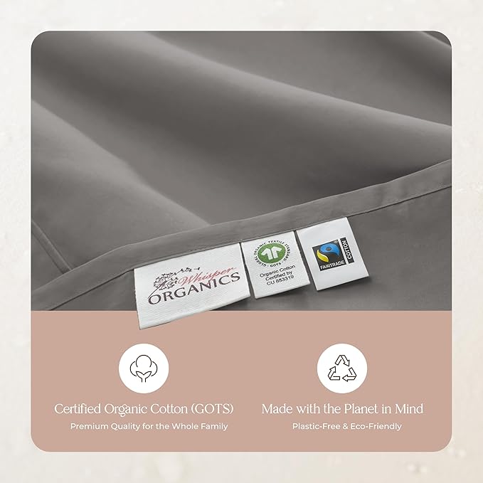 100% Organic Cotton Sheets Twin Size - GOTS Certified Organic Bed Sheets with Deep Pocket 300 Thread Count & Cozy Sateen Weave Gets Softer with Each Wash - Luxury 3 Piece Set (Stone, Twin)