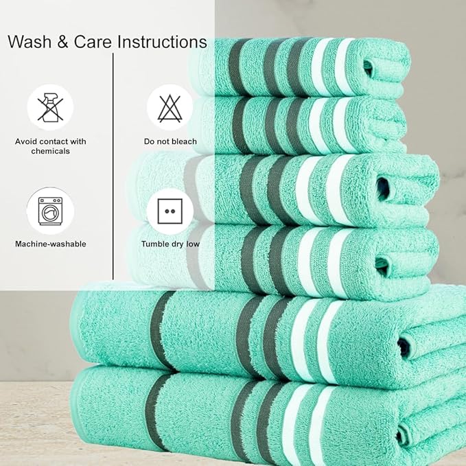 CASA COPENHAGEN Exotic 6Pcs 100% Egyptian Cotton Designer Towels Gift Set- Aqua Blue, 550GSM,2Bath2Hand2Washcloths,Bath Towels for Bathroom (Box Pack,Gift Ribbon Set for Women & Men)