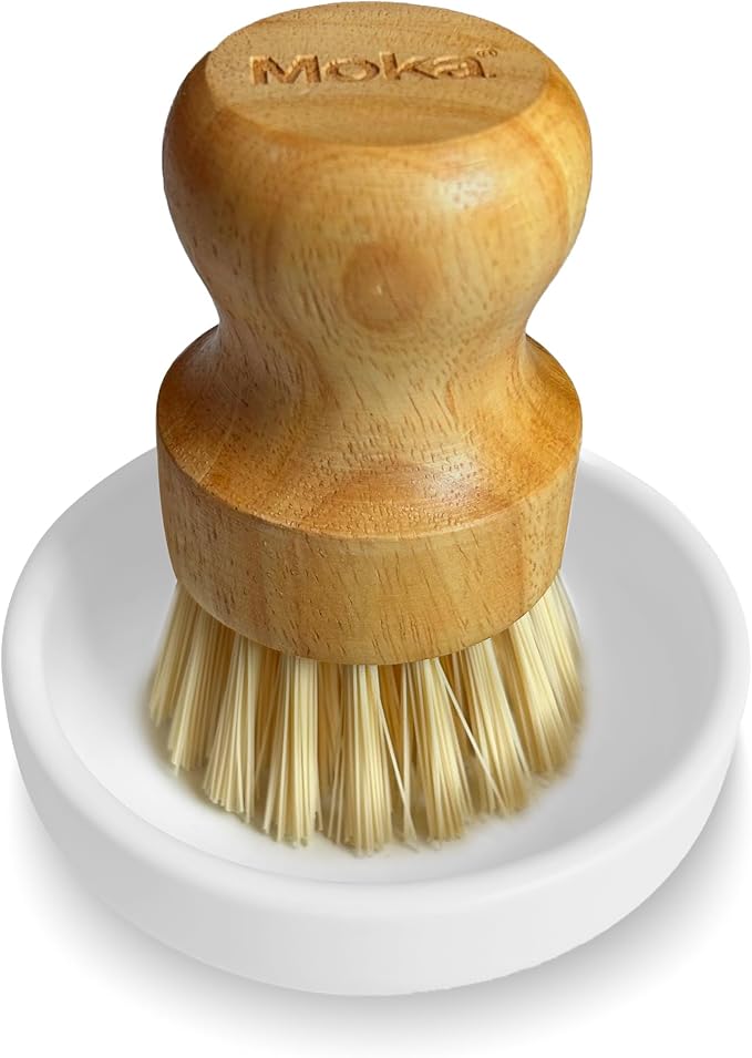 Moka Bamboo Dish Brush - Eco Friendly Scrub Brush with Natural Bristle - Premium Bamboo Dish Scrubber for Kitchen Cleaning, Dishes, Pots, and Pans - Sustainable and Durable (Brush)