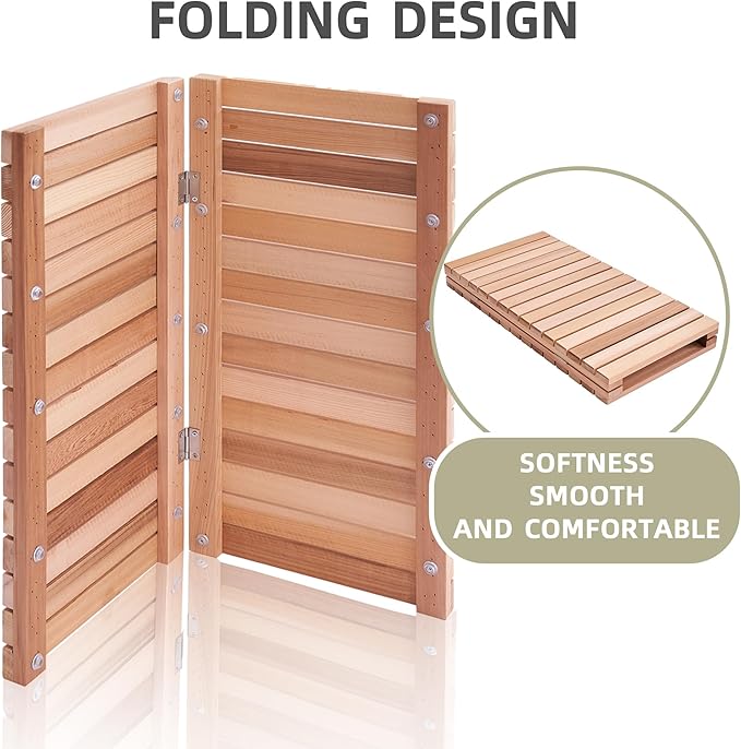 bingaai Cedar Wood Shower Mat, Cedar Wooden Bath Mats, 30" Square Mat, Foldable Wood Bath Mat Non-Slip for Bathroom Bathtub Spa Sauna Garden Home, Wooden Floor Mat Large for Indoor and Outdoor