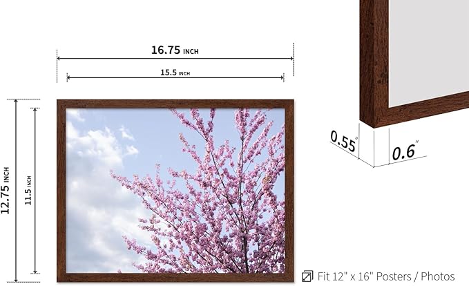 Monem Art Cherry Blossom Spring Sky Photography Print - Floral Nature Art Poster - Wall Decor for Living Room, Bedroom or Office - 12x16 Brown Framed Wall Art by Mareike Bohmer