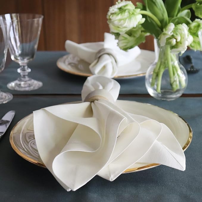 Huddleson Ivory Linen Napkin 20x20 (Set of Four) Luxury Italian Linen Napkin Sewn in US