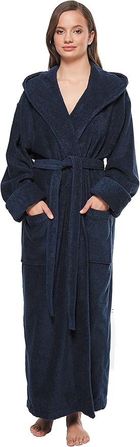 Arus Women's GOTS Certified Organic Cotton Hooded Full Length Turkish Bathrobe