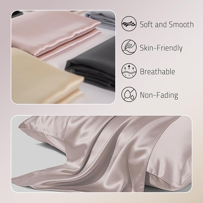 Gabire Mulberry Silk Pillowcases Set of 2, Both Sides Real Silk Pillow Covers for Hair and Skin Cool Pillowcase Organic Silk Pillowcase 2 Pack with Hidden Zipper, Apricot Grey, King (20"×36")