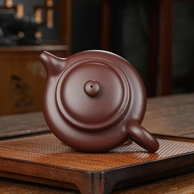 Fine Zisha Teapot Series,Chinese Genuine Handmade Yixing Purple Clay Tea Pot 12.8 Oz,Infuse Brew Kungfu Tea Maker -Fanggu Teapot
