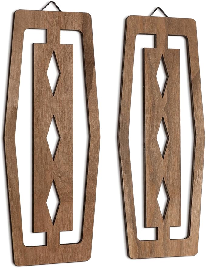 CroBlissful 2 Pcs Modern Mid Century Wall Art Wood Mid Century Elegance Decor Accents Abstract Wall Sculpture Geometric Panels for Interior Panel Art for Home Living Room(Dark Brown)