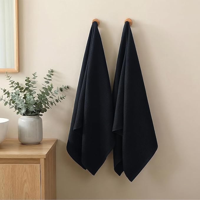 REDKISS 100% Cotton Waffle Weave Bath Towels 4 Piece - 27.5x55 Inches| Lightweight, Quick Dry & Highly Absorbent,Perfect for Spa, Gym, Travel, Guest Bathroom-Black
