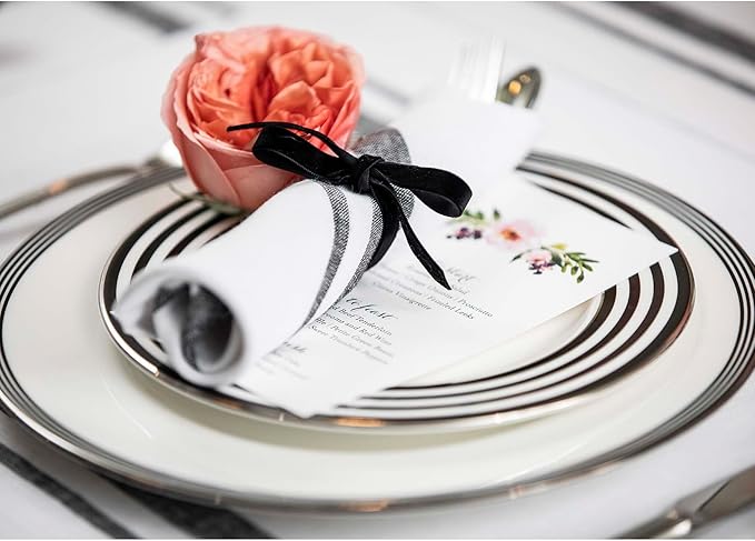 Solino Home Linen Dinner Napkins 20 x 20 Inch - 100% Pure Linen French Stripe Black and White Napkins Set of 4 for Summer