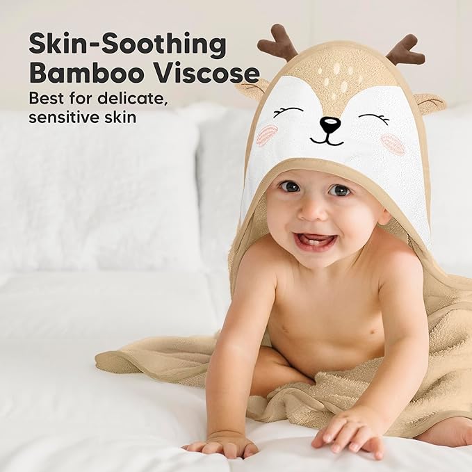 KeaBabies Baby Hooded Towel and Baby Hair Brush and Comb Set - Soft Bath Towels with Hood for Toddlers, Wooden Brush with Soft Goat Bristle for Girls, Boys, Toddlers