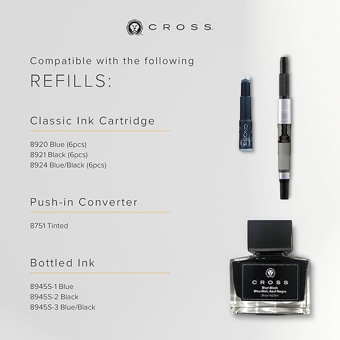 Cross ATX Sandblasted Dark Blue Stainless Steel Medium Nib Fountain Pen - Refillable Pen for Smooth Writing - Black Ink - Comfortable Grip - Long-Lasting - Professional Office Supplies