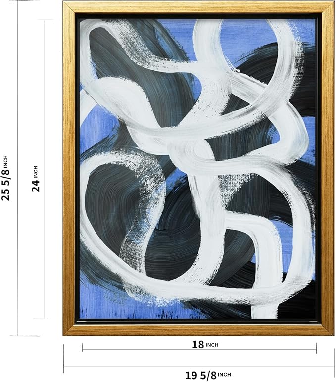Monem Art Bold Blue Brushstroke Abstract Print - Modern Textured Line Art Poster - Wall Decor for Living Room, Bedroom or Office - 18x24 Gold Framed CANVAS Wall Art by Mareike Bohmer