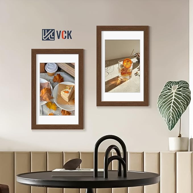 VCK 11x17 Picture Frames Brown 3 Pack, Wide Border Wood, Tempered Glass, Display 8x12 Photo with Mat or 11 x 17 without, for Home, Office, Gallery, Woodgrain Series, Wall Hanging