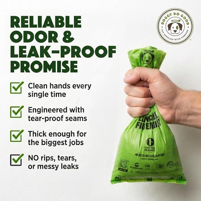 Doggy Do Good - 200 Count, Heavy Duty Poop Bags for Dogs - Standard Size - Dog Waste Bags Made with 50% Recycled Plastic + 15% Biobased Material - Landfill-Friendly, Unscented, Leak-Proof