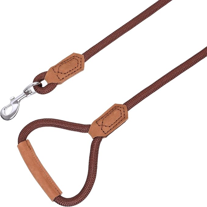 Mile High Life | Premium Leather Dog Leash | Strong Rope Leash | Leather Handle | Zinc Alloy Strong Clasp | Small Medium Large Dogs | 4/5/6 Feet(Dark Brown, 72 Inch (Pack of 1))