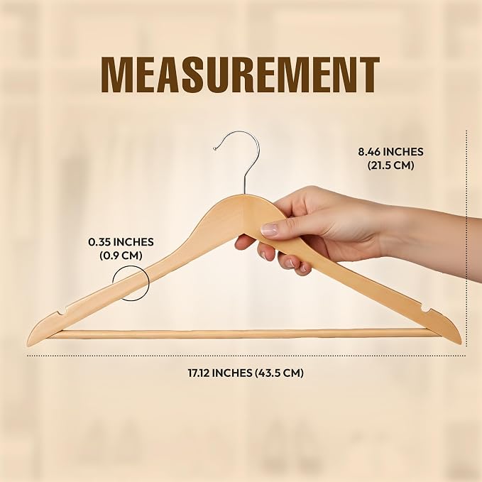 Utopia Home Premium Wooden Hangers 50 Pack - Durable & Slim Coat Hanger - Suit Hanger with 360-Degree Rotatable Hook - Wood Hangers with Shoulder Grooves (Natural Color)