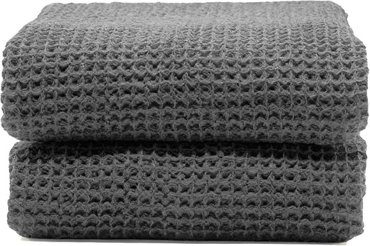 Italic Sedona Waffle Bath Sheets, 410 GSM 100% Cotton, Set of 2, Oversized Towels, Ultra Soft & Absorbent, Lightweight Spa Towels (Charcoal)