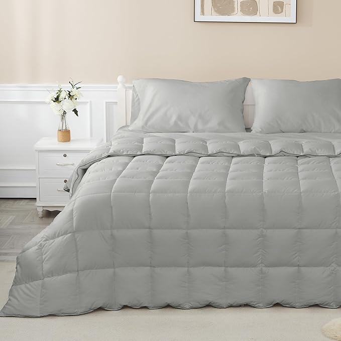 sunflower Comforter Duvet Insert Full Size Down Alternative Filling 100% Cotton Shell All Season Hypoallergenic Warm Breathable Noiseless Silver Gray Machine Washable with Corner Taps