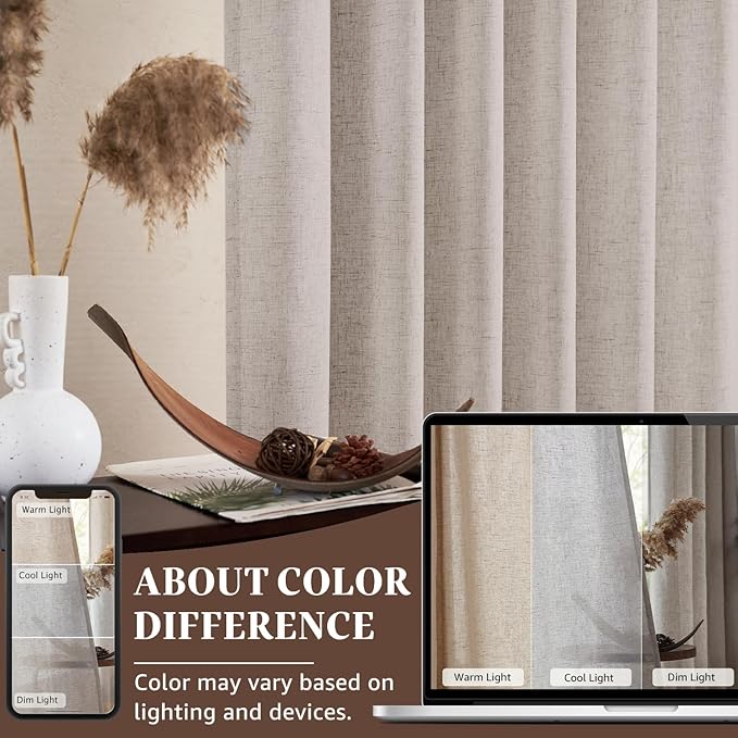 jinchan Linen Curtains for Living Room Bedroom Light Filtering Semi Sheer Curtains Boho Farmhouse French Country Cottage Core Decor Window Drapes Back Tab 96 Inch Length Tassel Taupe