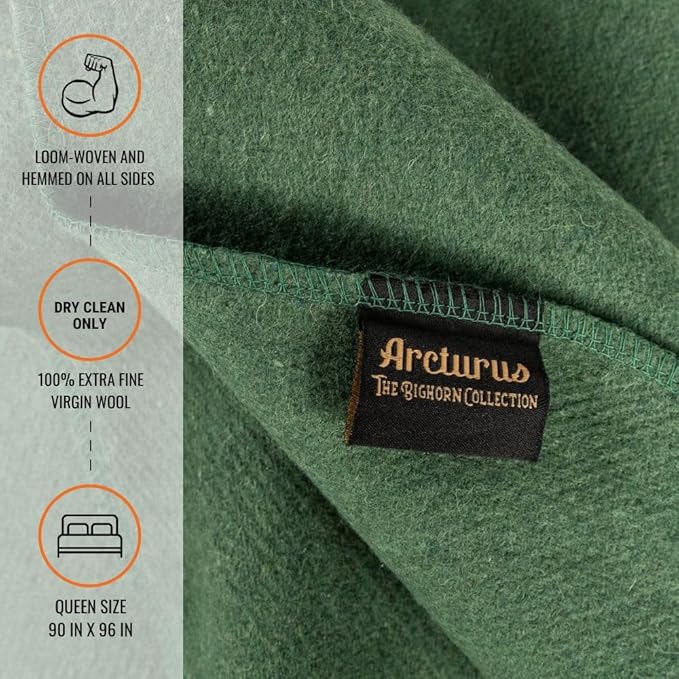 Arcturus Bighorn 100% Virgin Wool Blanket | Heirloom-Quality Wool Bedding for Home & Cabin | Warm, Thick & Durable (Queen Size, Sage)