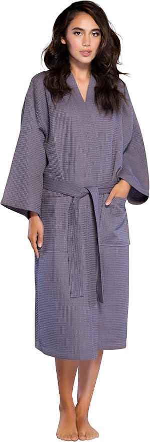 Turquaz Lightweight Long Waffle Kimono Spa Robe for Women