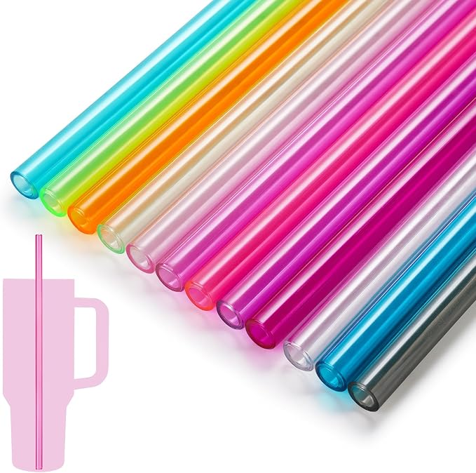 NiHome 12-Pack Plastic Reusable Drinking Straws Fit for Stanley 40 oz 30oz 64 oz Tumbler, 12 Colors 12 In Reusable Straws Fit for Stanley Cups, 2 Brushes, BPA-Free for Cold & Hot Drinks (12 Colors)