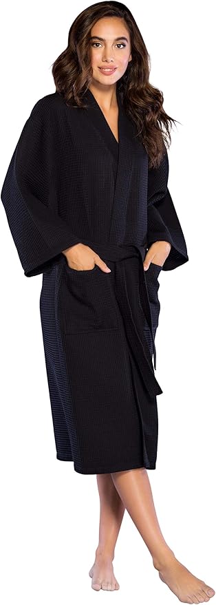 Turquaz Lightweight Long Waffle Kimono Spa Robe for Women