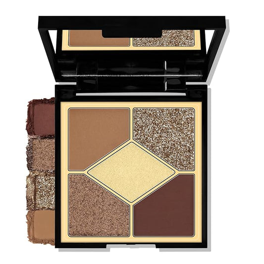 Boobeen 5-Color Eyeshadow Palette, Brown Neutral Tones with Matte Shimmer Glitter Finishes, Long-Lasting Everyday Makeup Palette，Blendable & Pigmented,Travel-Friendly