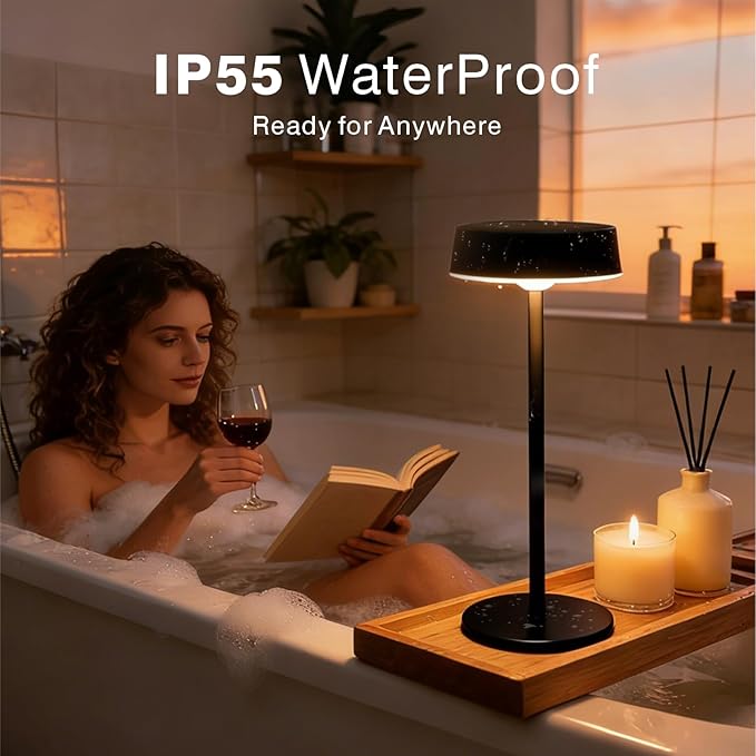 Solar Table Lamp, Rechargeable Outdoor Lamps for Patio Waterproof 3 Color Dimmable, Solar Lamp for Outdoor, Bedroom, Garden, Camping, Bathroom (Black)