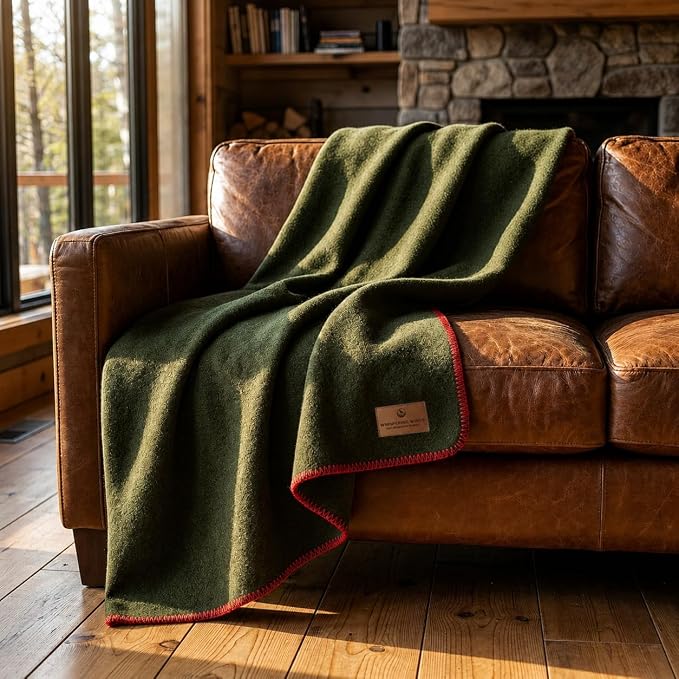 Whispering Winds 100% Wool Blanket, Premium Twin Size (62"x84") | Soft, Warm, Thick, Comfortable, For Bed, Couch, Home, Car, Camping, Outdoors, Survival