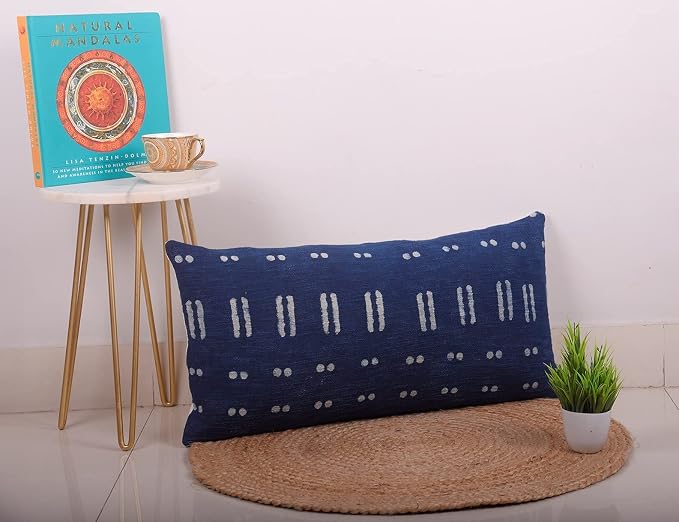 Trade Star Cushion Cases Decorative Spring Cushion Cover for Sofa 100% Cotton Throw Pillow Cover for Living Room Modern Farmhouse Accent Pillow Cases (Indigo Blossom 12X24 INCHES)