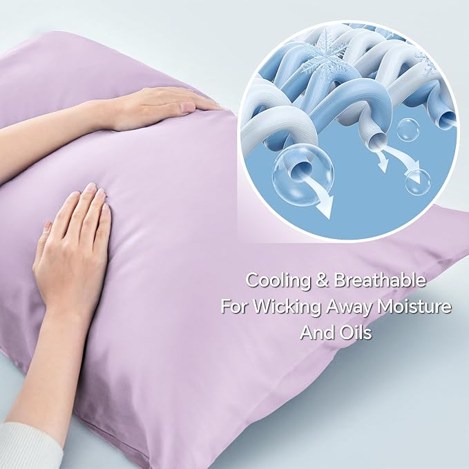 BEDELITE Pillow Cases Standard Size Set of 2, Rayon Derived from Bamboo, Cooling Pillow Cases for Hot Sleepers & Night Sweats, Breathable and Silky Soft Envelope Pillowcases(Light Purple, 20"x26")