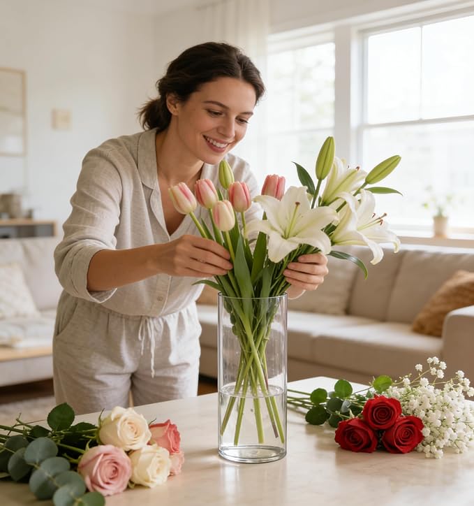 Acrylic Flower Vase Cylinder, 11.81" Tall Clear Plastic Vase for Centerpieces - Shatterproof Wedding, Event & Home Decor Vase, 3.94"X11.81" Tall Round - Clear