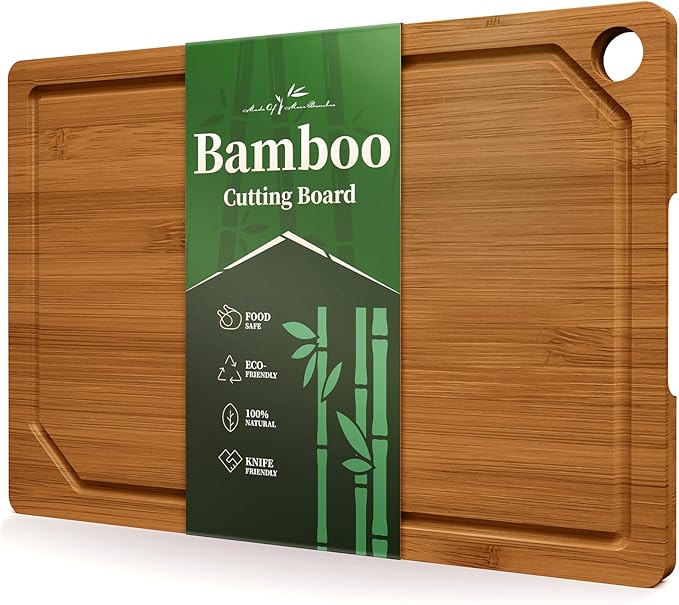 Kitsure Bamboo Cutting Board - Multi-Sizes Wooden Cutting Boards for Kitchen, Convenient Kitchen Essentials with Deep Juice Grooves, Cutting Board for Chopping & Serving, Large, Brown