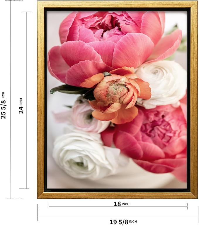 Monem Art Pink Peony Floral Macro Photography Print - Romantic Flower Art Poster - Wall Decor for Living Room, Bedroom or Office - 18x24 Gold Framed CANVAS Wall Art by Mareike Bohmer