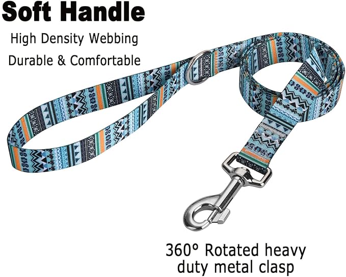 MarukoPet Dog Collar and Leash Set, Adjustable for Small Medium Large Dogs Puppy, Cute Design with Bohemia Floral Tribal Geometric Patterns Boys Girls Dog Collar(Green Bohemia Set,M)