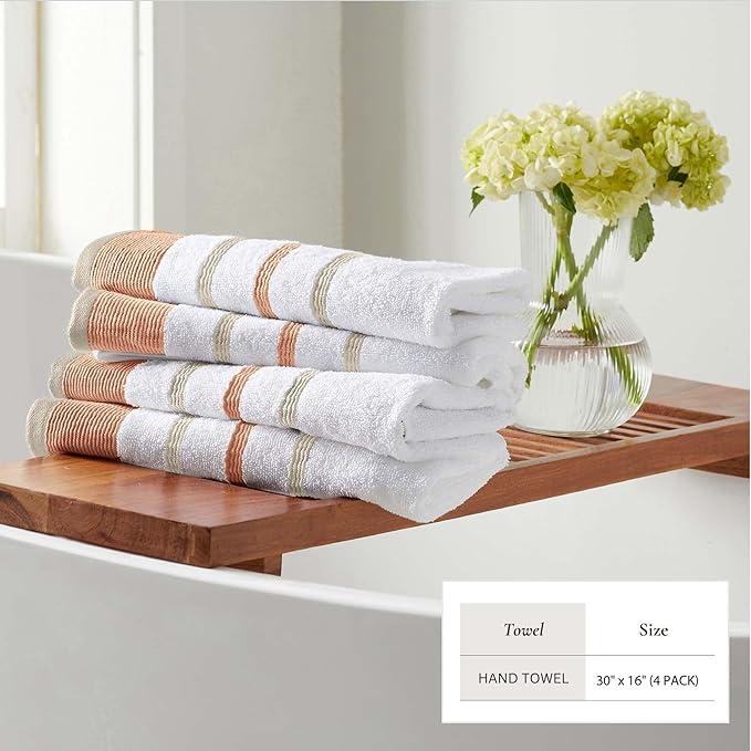 Great Bay Home Decorative Hand Towel Set - Cotton 4 Pack 26x16 Hand Towel Set - Durable Towels for Bathroom Decor (Clay/Taupe)